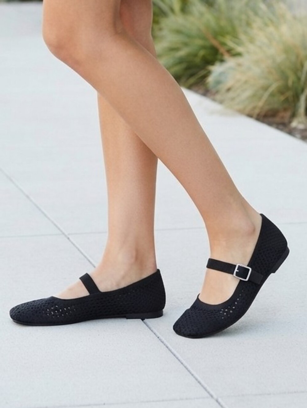 MIA Tarahh Black Mesh Knit Mary Jane Ballet Flats